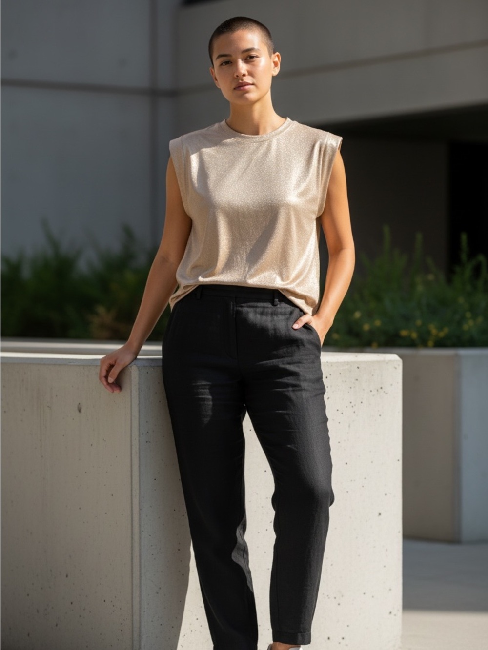 Porridge by Anthropologie Shimmery Tan/Pink/Gold Muscle Tee XL